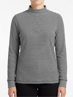L.L. Bean 100% Cotton Striped Long‑Sleeve Top – Size LGrey & Black‎ Breton Style